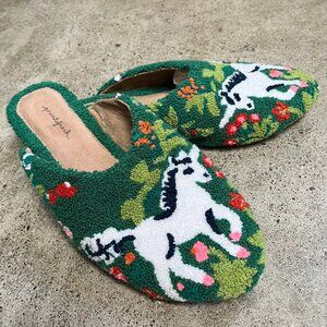 PrintFresh Unicorn Garden Tufted Slippers Shoes Mules sz 8 (would also fit 7.5)